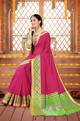 Pink Cotton Silk Woven Saree